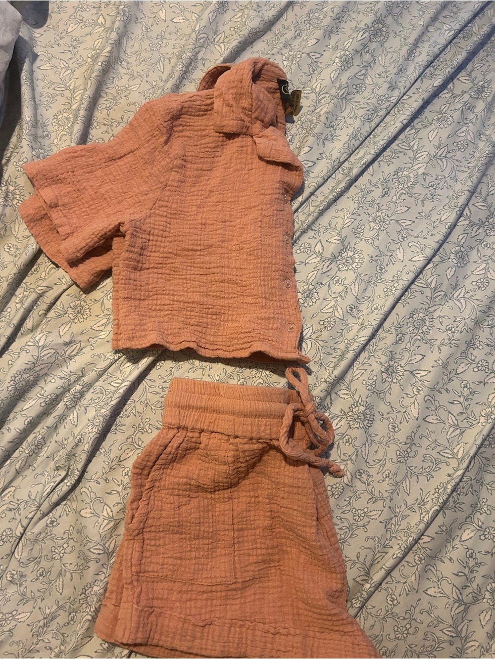 Open Front Button Crop Top & Drawstring Shorts Set - Pink - Picture 11 of 12